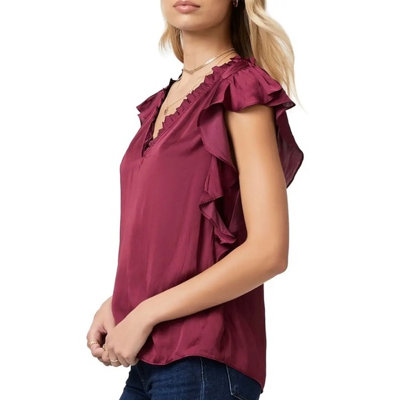 Paige Red Burgundy Sangria Genie Ruffle Blouse Top - Size XS - Picture 4 of 9